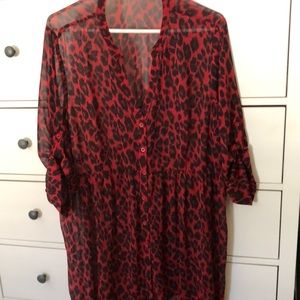 Red leopard print blouse